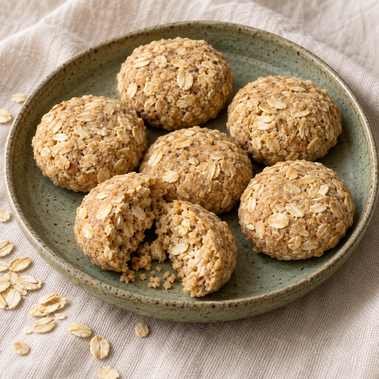 Rustic oats pinnis on a sage ceramic plate